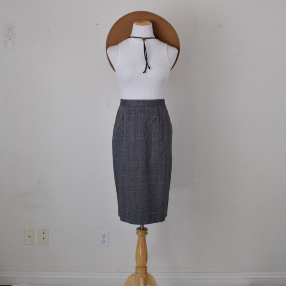 Plus size Vintage‎ 90s Windowpane Check Poly/Rayon Skirt by Gilmor sz 14 | 32-34